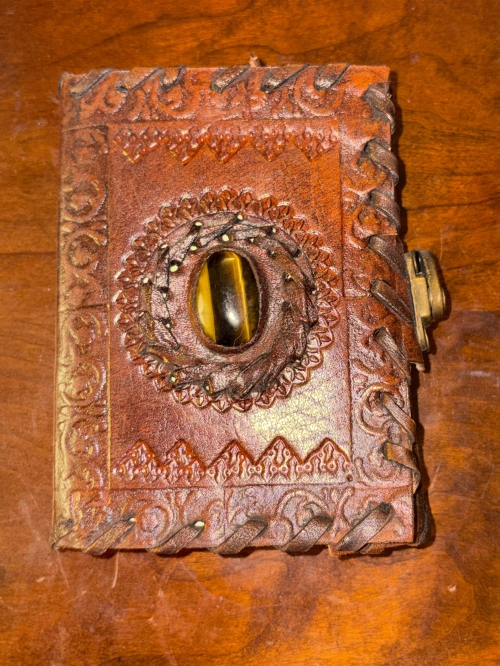 Handcrafted Brown Leather Journal with Jewel on Cover